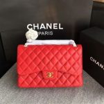 Chanel Flap Shoulder Bags Red Original Lambskin Leather CF1113 Glod