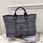 Chanel Original Canvas Leather Tote Shopping Bag 92298 Black