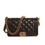 Chanel Boy Flap Shoulder Bag Black Original Lattice Leather A67086 Gold