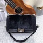 Chanel Le Boy Flap Shoulder Bag Coney Skin 8711A Black
