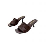 PRADA QUILTED NAPPA LEATHER HEELED SANDALS DARK BROWN 1XX583
