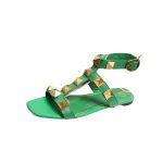 VALENTINO ROMAN STUD FLAT CALFSKIN SANDAL GREEN 1W2S0BU8ZWM