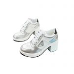 PRADA DOWNTOWN HIGH HEELED SNEAKERS WHITE AND SILVER 1E792M