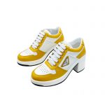 PRADA DOWNTOWN HIGH HEELED SNEAKERS WHITE AND YELLOW 1E792M