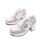 PRADA DOWNTOWN HIGH HEELED SNEAKERS WHITE AND PINK 1E792M