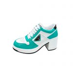 PRADA DOWNTOWN HIGH HEELED LEATHER SNEAKERS WHITE AND PAVONE 1E792M