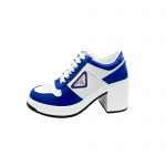 PRADA DOWNTOWN HIGH HEELED SNEAKERS WHITE AND BLUE 1E792M
