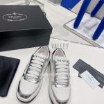PRADA DOWNTOWN LEATHER SNEAKERS WHITE/SILVER 2EE364