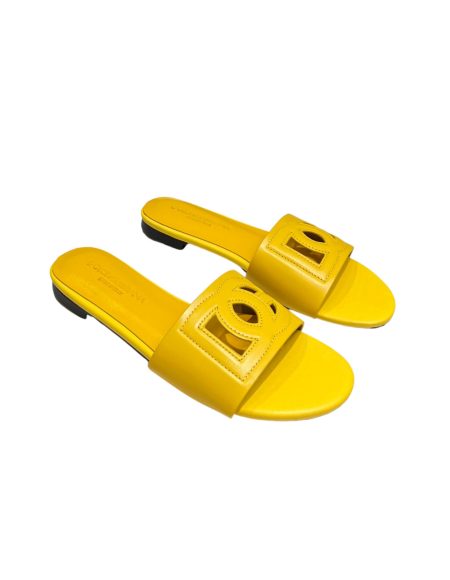 DOLCE & GABBANA CALFSKIN SLIDERS WITH DG LOGO YELLOW CQ0436AY