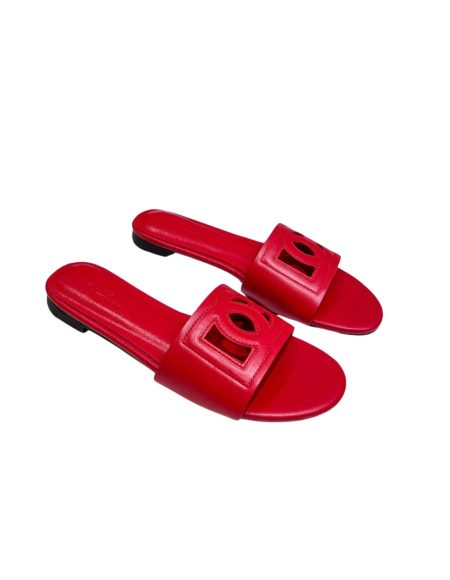 DOLCE GABBANA CALFSKIN SLIDERS WITH DG LOGO RED CQ0436AY