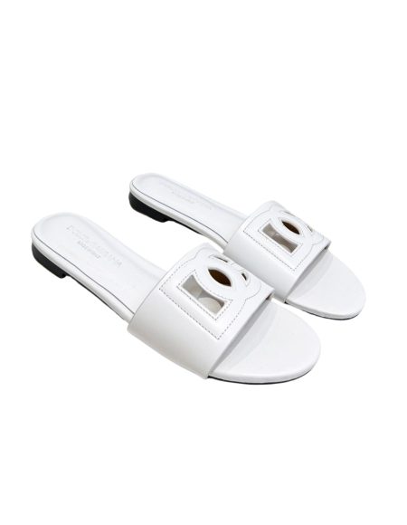 DOLCE GABBANA CALFSKIN SLIDERS WITH DG LOGO WHITE CQ0436AY