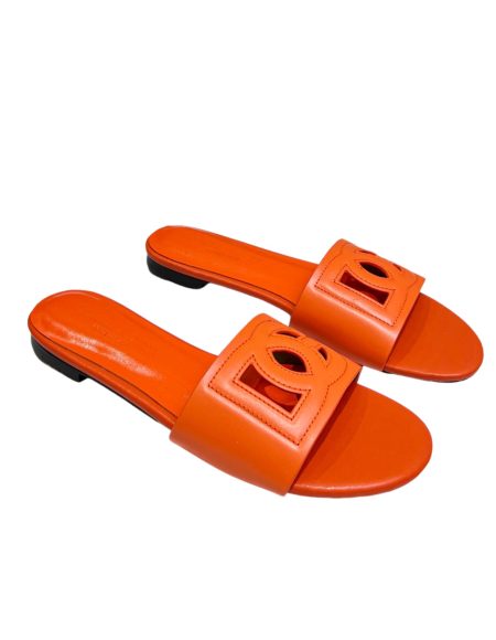 DOLCE GABBANA CALFSKIN SLIDERS WITH DG LOGO ORANGE CQ0436AY