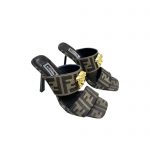 VERSACE FENDACE FF JACQUARD MULES LIGHT BROWN 1005157