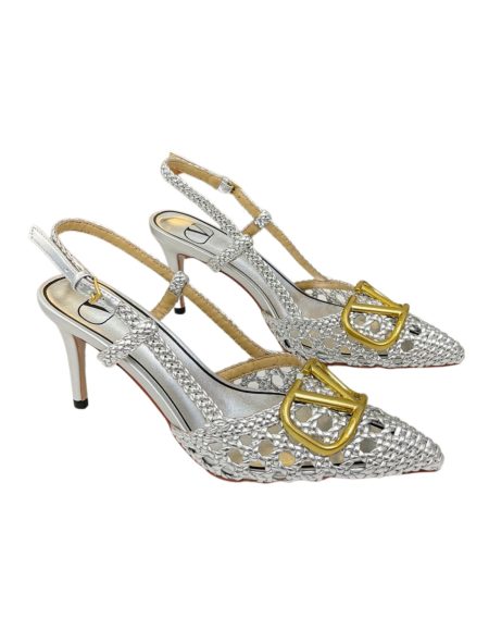 VALENTINO VLOGO SIGNATURE SLINGBACK PUMP SILVER 2W2S0R01TMK