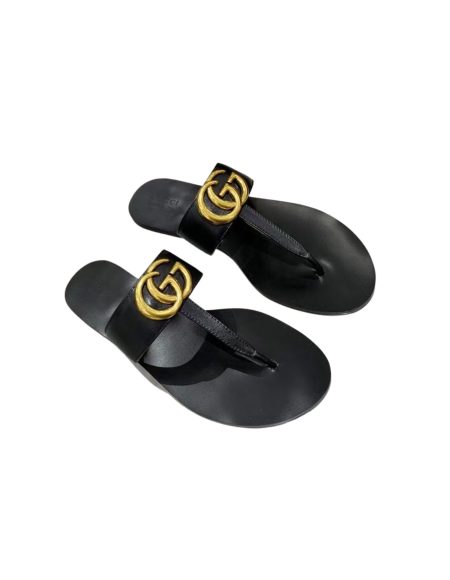 GUCCI LEATHER THONG SANDAL WITH DOUBLE G BLACK 497444