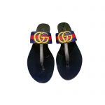 GUCCI LEATHER THONG SANDAL WITH DOUBLE G BLUE AND RED 497444