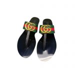GUCCI LEATHER THONG SANDAL WITH DOUBLE G GREEN AND RED 497444