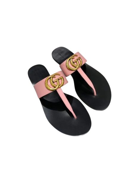 GUCCI LEATHER THONG SANDAL WITH DOUBLE G PINK 497444