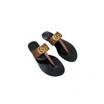 GUCCI LEATHER THONG SANDAL WITH DOUBLE G BROWN 497444