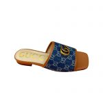 GUCCI DOUBLE G OPEN TOE SANDALS LEATHER BLUE/BROWN 6476302KQ50