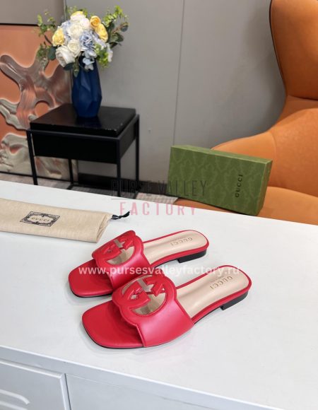 GUCCI INTERLOCKING G CUT-OUT SLIDE SANDAL RED 694451