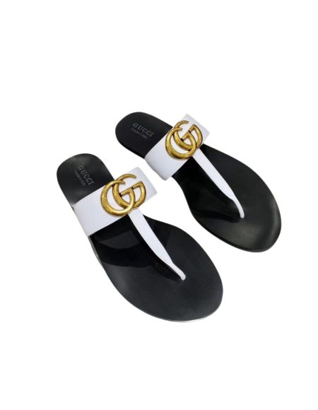 GUCCI LEATHER THONG SANDAL WITH DOUBLE G WHITE 497444