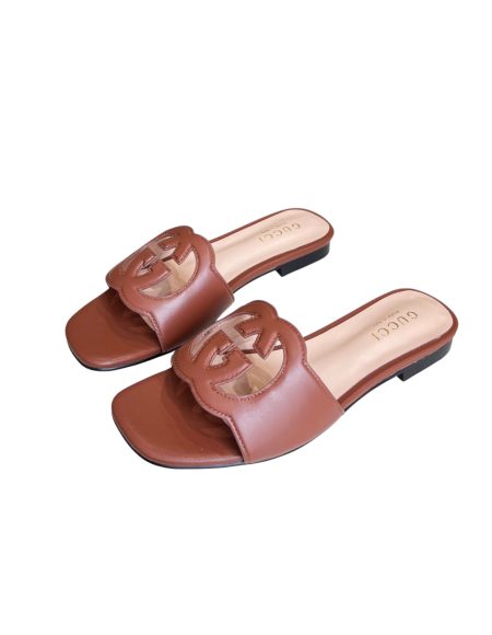 GUCCI INTERLOCKING G CUT-OUT SLIDE SANDAL BROWN 694451