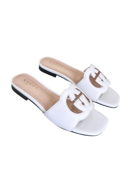 GUCCI INTERLOCKING G CUT-OUT SLIDE SANDAL WHITE 694450
