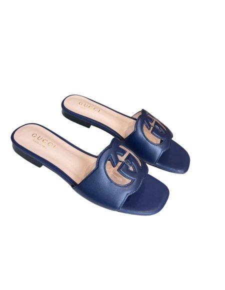 GUCCI INTERLOCKING G CUT-OUT SLIDE SANDAL DARK BLUE 694451
