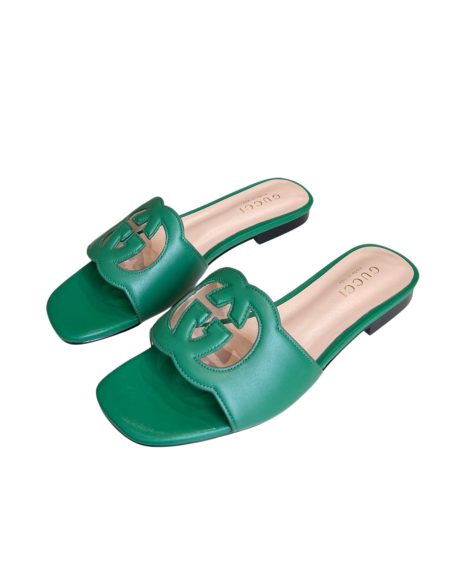 GUCCI INTERLOCKING G CUT-OUT SLIDE SANDAL GREEN 694451