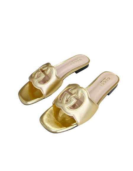 GUCCI INTERLOCKING G CUT-OUT SLIDE SANDAL GOLD 694451