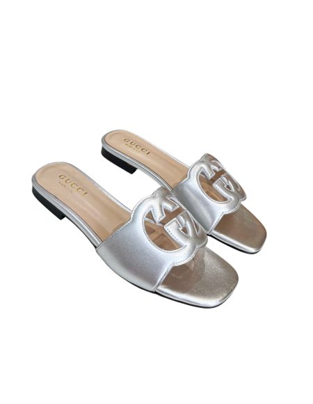 GUCCI INTERLOCKING G CUT-OUT SLIDE SANDAL SILVER 694451