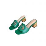 GUCCI INTERLOCKING G CUT-OUT HEELED SLIDE SANDAL GREEN 694451