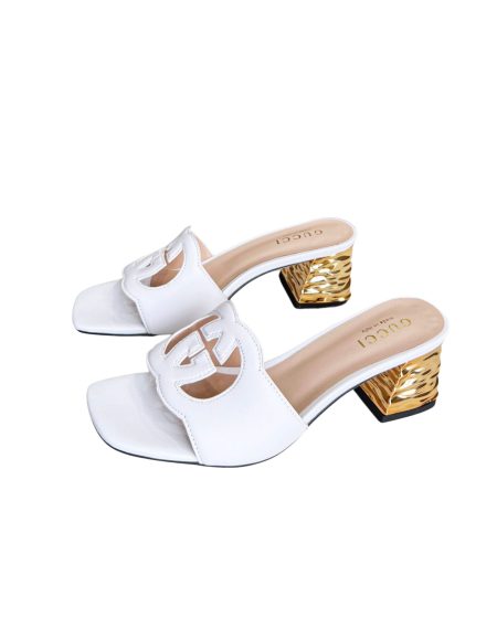 GUCCI INTERLOCKING G CUT-OUT HEELED SLIDE SANDAL WHITE 694451