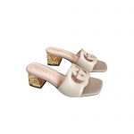 GUCCI INTERLOCKING G CUT-OUT HEELED SLIDE SANDAL LIGHT BEIGE 694451