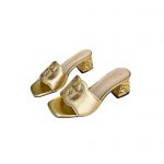 GUCCI INTERLOCKING G CUT-OUT HEELED SLIDE SANDAL GOLD 694451