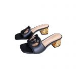 GUCCI INTERLOCKING G CUT-OUT HEELED SLIDE SANDAL BLACK 694451