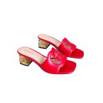 GUCCI INTERLOCKING G CUT-OUT HEELED SLIDE SANDAL RED 694451