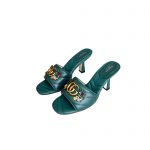 GUCCI DOUBLE G SLIDE SANDAL LEATHER EMERALD GREEN 674839