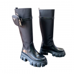 PRADA MONOLITH NYLON ZIP POCKET HIGH BOOTS BLACK 1W906M