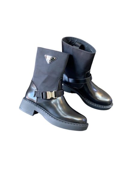 PRADA BRUSHED LEATHER AND RE-NYLON BOOTIES 1U6823