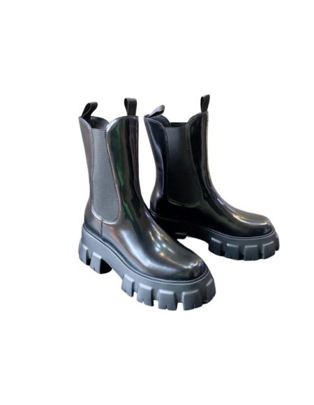 PRADA MONOLITH BRUSHED LEATHER BOOTS BLACK 1U749M
