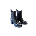 PRADA HEELED BRUSHED LEATHER BOOTIES BLACK 1U993M