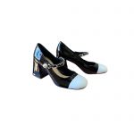 MIU MIU PATENT LEATHER PUMPS WHITE AND BLACK 5I248D