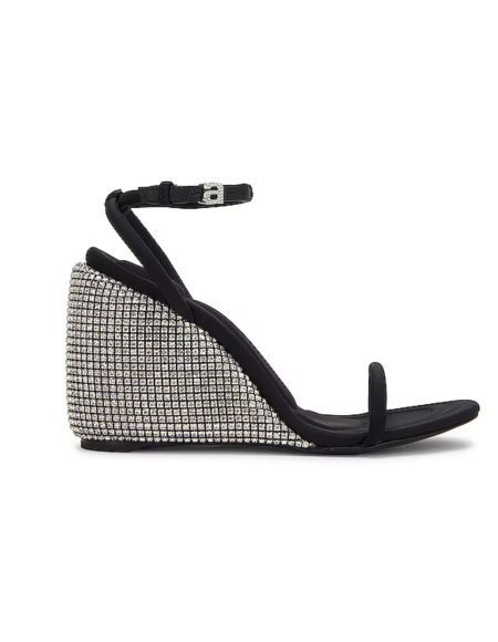 ALEXANDER WANG DAHLIA RHINESTONE LOGO WEDGE SANDAL BLACK 30322S008001