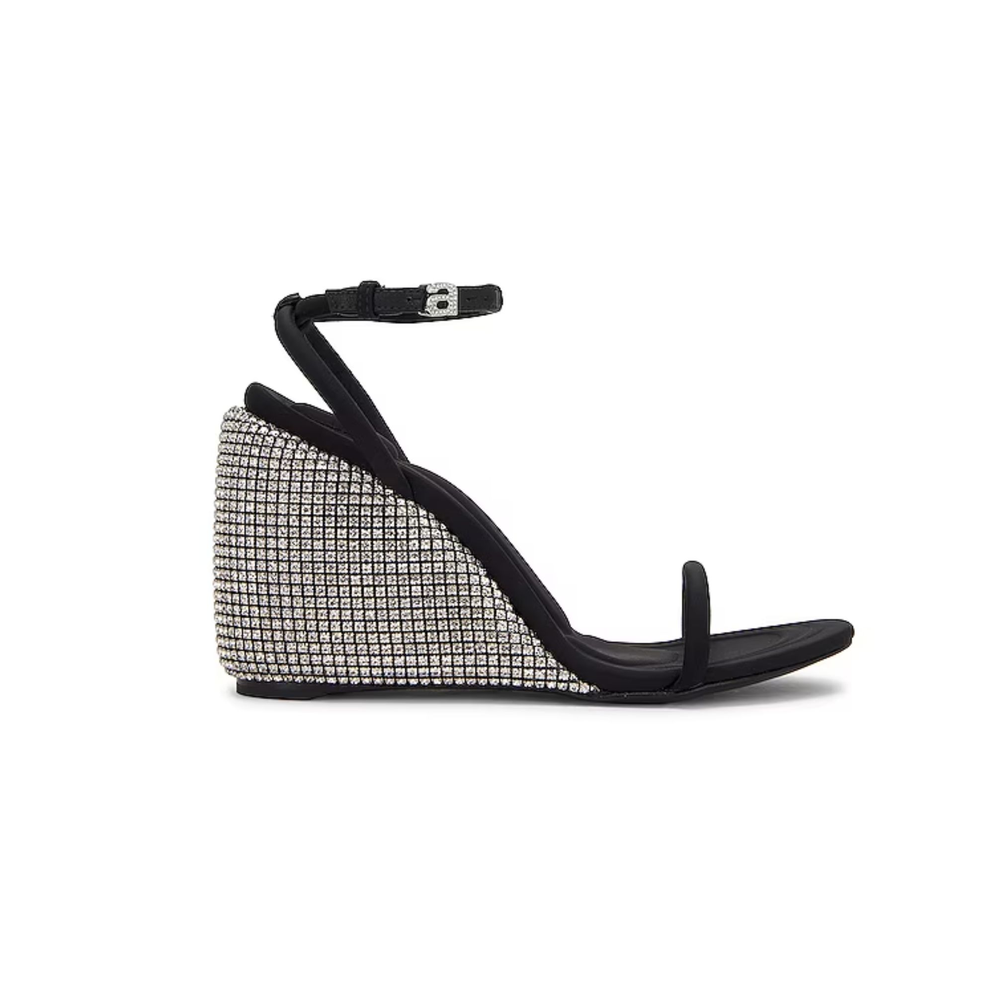 ALEXANDER WANG DAHLIA RHINESTONE LOGO WEDGE SANDAL BLACK 30322S008001