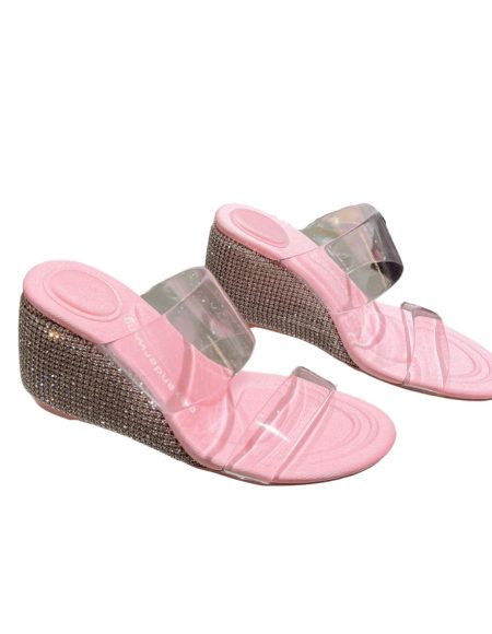 ALEXANDER WANG DAHLIA RHINESTONE LOGO WEDGE SANDAL PINK 30322S008001