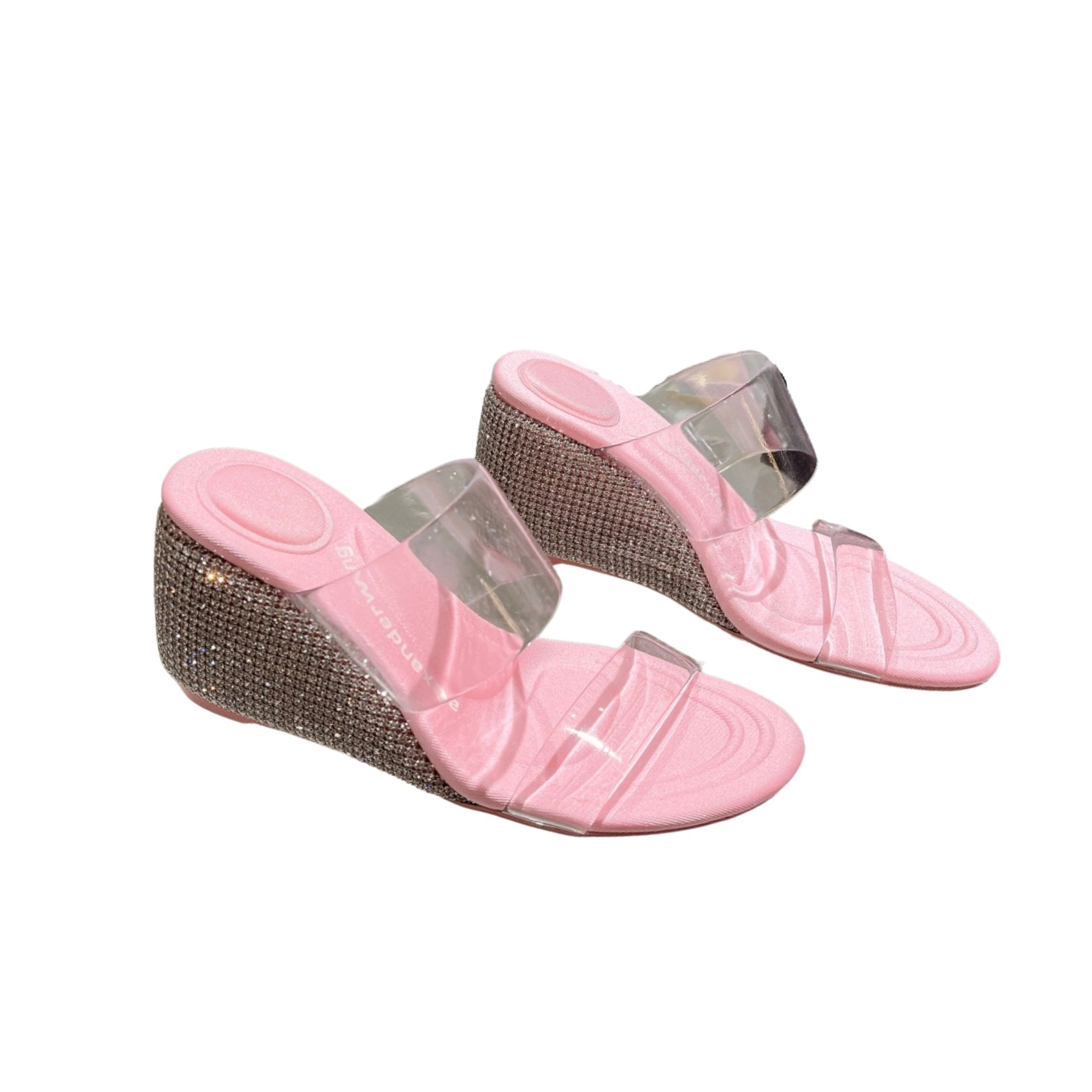 ALEXANDER WANG DAHLIA RHINESTONE LOGO WEDGE SANDAL PINK 30322S008001