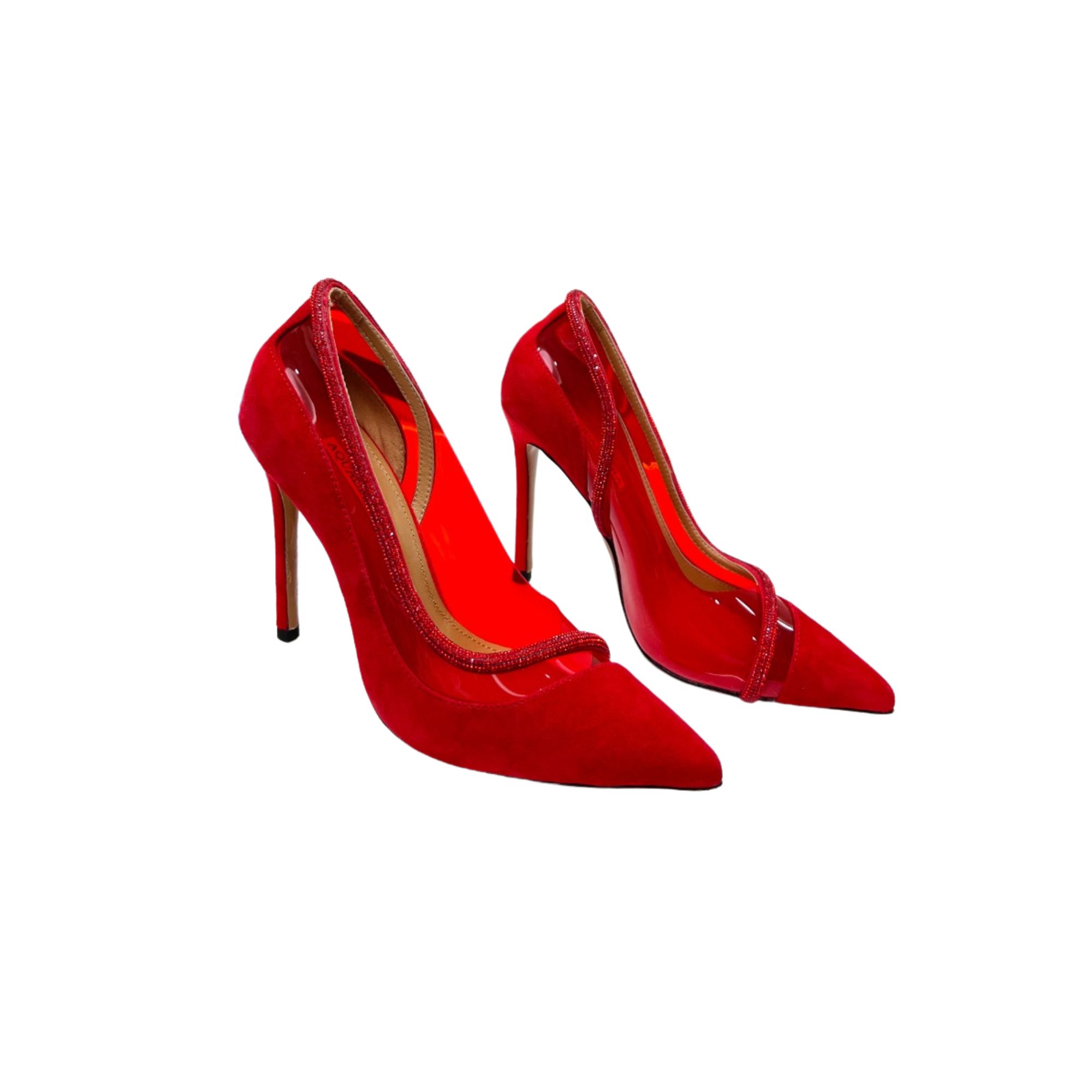 AQUAZURRA TRES MONDAINE DECOLLETE SUEDE PUMPS RED TDCHIGP0