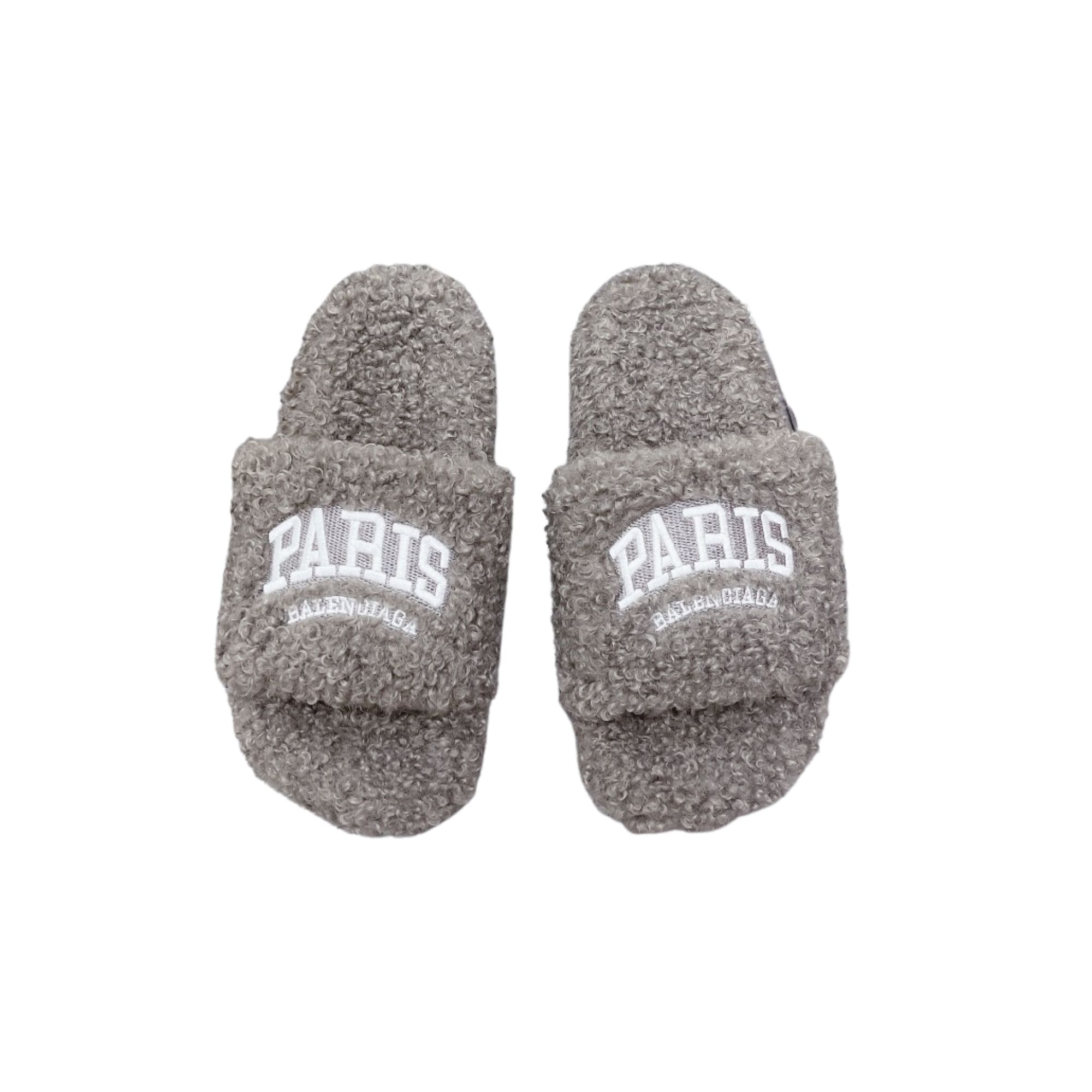 BALENCIAGA FURRY SLIDE LIGHT GREY 654261W2B411090